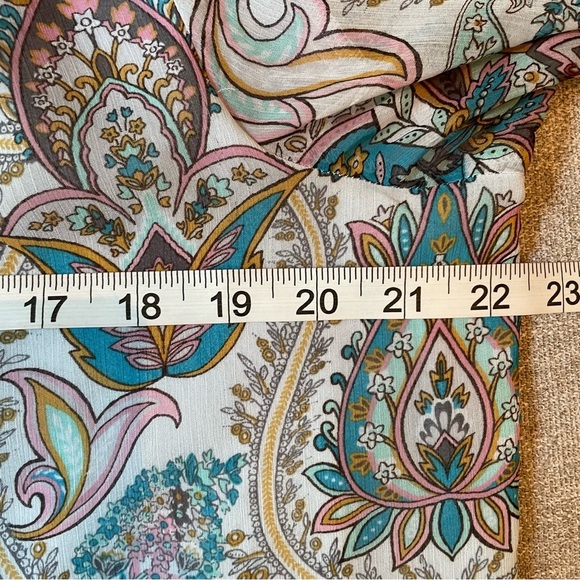 Loft Long Sleeve Blue White Pink Paisley Tie Neck Ruffle Boho Lined Blouse Top - Picture 7 of 10